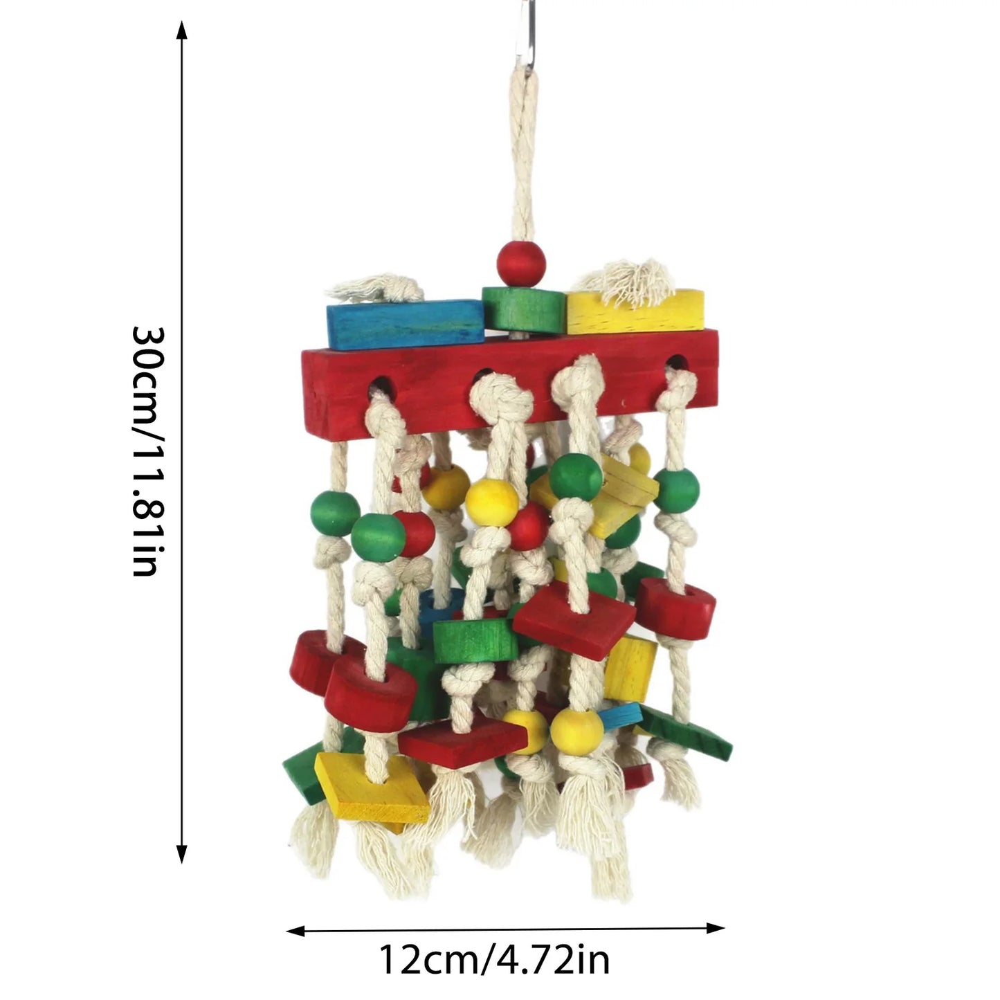 Interactive Parrot Chew Toy Cotton Rope Wood Blocks Colorful Beads Hanging Bird Cage Enrichment Puzzle for Medium Large Birds