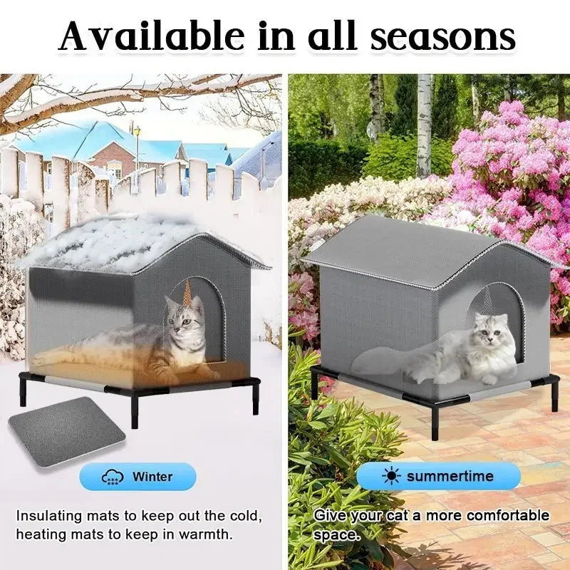 High Quality Oxford Cloth Outdoor Cat House with Stand - Insulated Shelter with Aluminum Foil Lining, Snow & Wind Protection