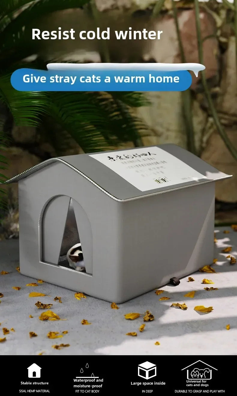 High Quality Oxford Cloth Outdoor Cat House with Stand - Insulated Shelter with Aluminum Foil Lining, Snow & Wind Protection