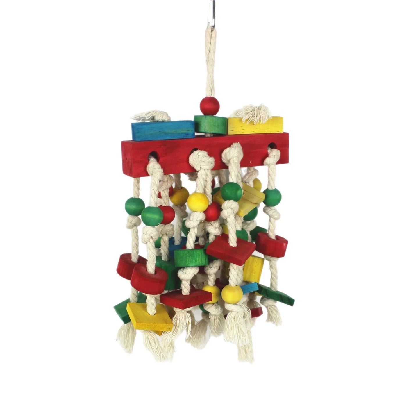 Interactive Parrot Chew Toy Cotton Rope Wood Blocks Colorful Beads Hanging Bird Cage Enrichment Puzzle for Medium Large Birds