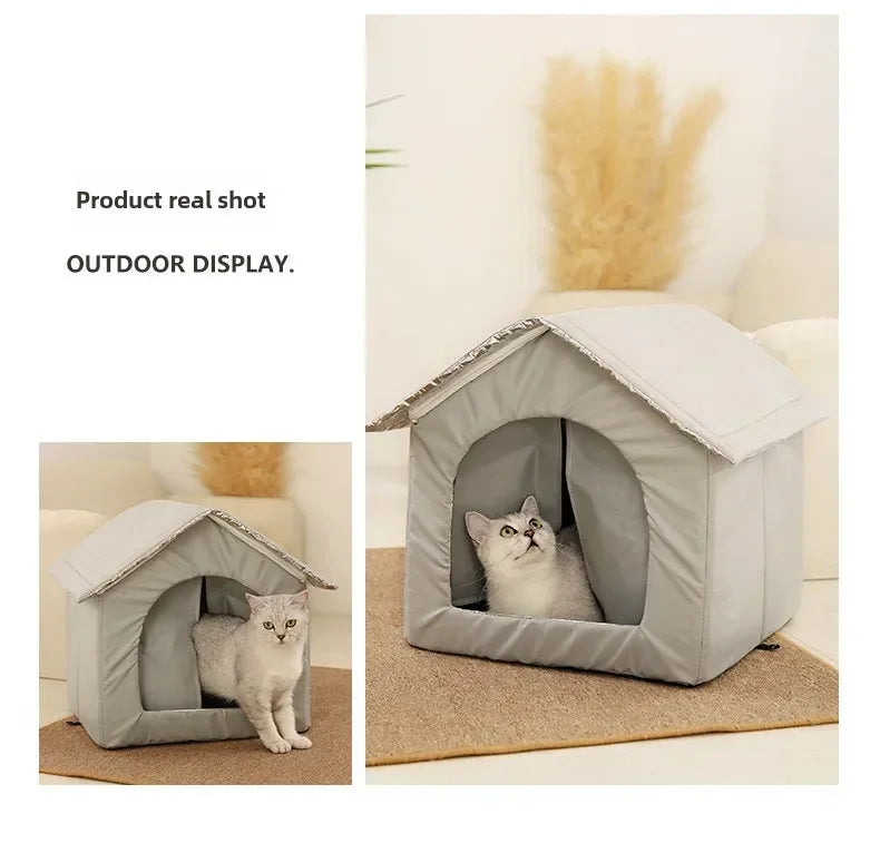 High Quality Oxford Cloth Outdoor Cat House with Stand - Insulated Shelter with Aluminum Foil Lining, Snow & Wind Protection