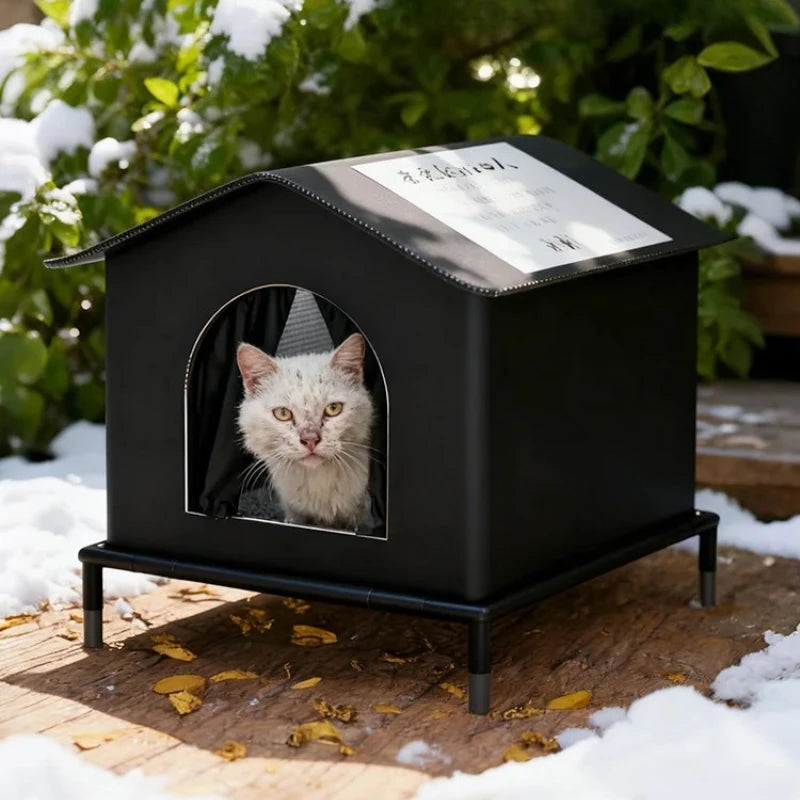 High Quality Oxford Cloth Outdoor Cat House with Stand - Insulated Shelter with Aluminum Foil Lining, Snow & Wind Protection