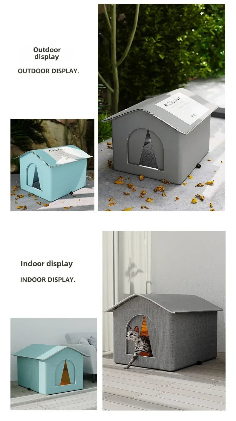 High Quality Oxford Cloth Outdoor Cat House with Stand - Insulated Shelter with Aluminum Foil Lining, Snow & Wind Protection