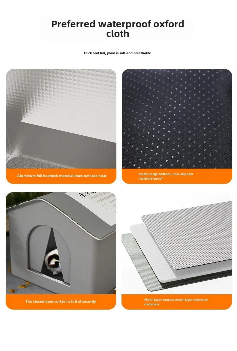 High Quality Oxford Cloth Outdoor Cat House with Stand - Insulated Shelter with Aluminum Foil Lining, Snow & Wind Protection