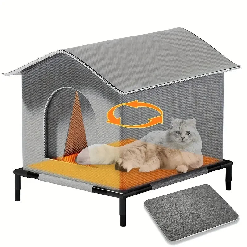 High Quality Oxford Cloth Outdoor Cat House with Stand - Insulated Shelter with Aluminum Foil Lining, Snow & Wind Protection