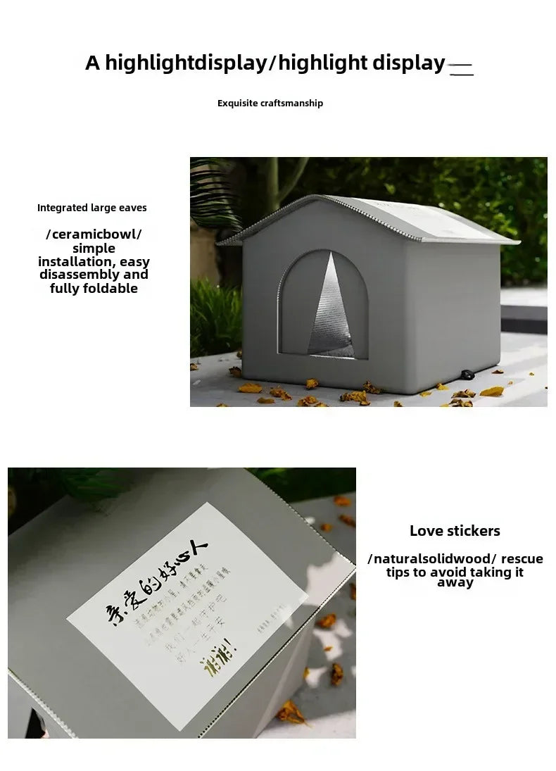 High Quality Oxford Cloth Outdoor Cat House with Stand - Insulated Shelter with Aluminum Foil Lining, Snow & Wind Protection